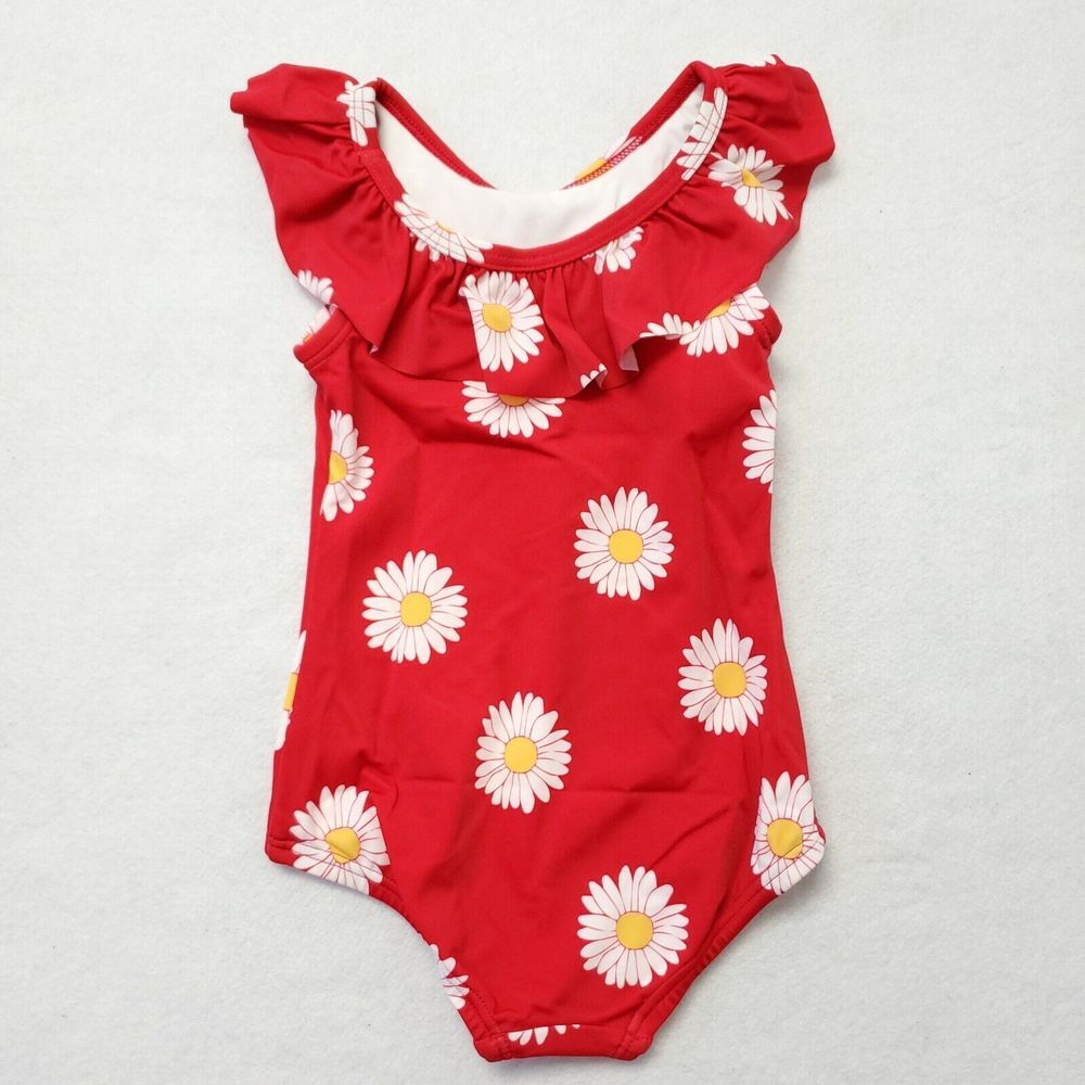 Hanna Andersson Sunblock Swimsuit Sz 2T Red Floral Ruffle One‎ Piece 85 CM - Picture 3 of 9